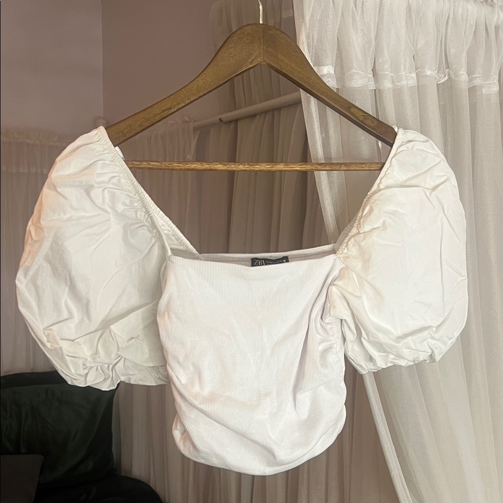 Zara White Puff Sleeve Blouse